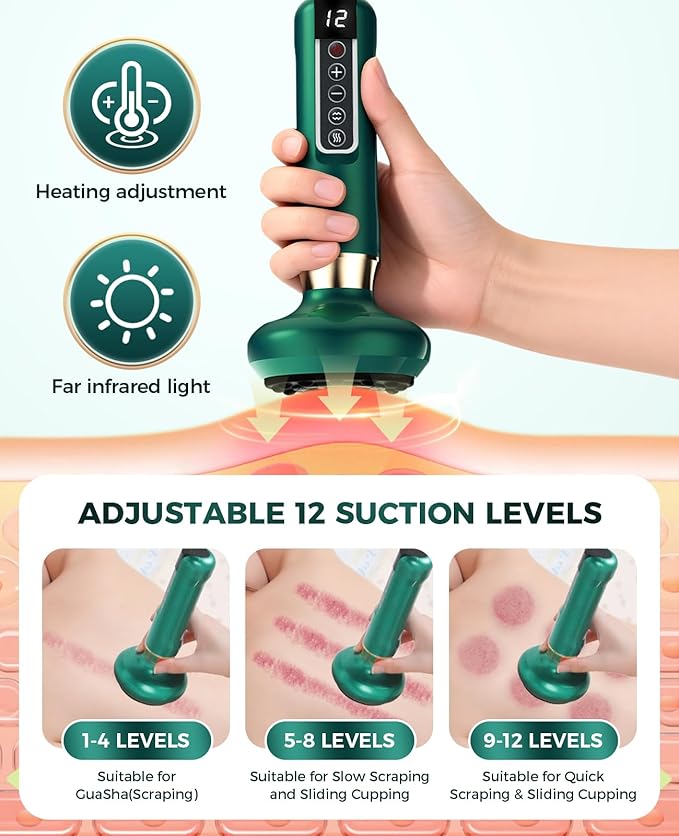 Intelligent Handheld Massage Tool for Anti - Cellulite, Electric Cupping Device with 12 Suction Modes. This Fat Remover Massager is Suitable for Arms, Legs. (Olive)