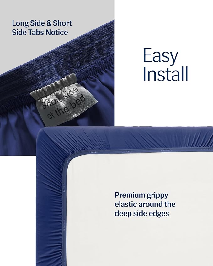 REST® Evercool®+ Fitted Sheet, Queen Size, Midnight Blue, 15" Deep (up to 18’’), Breathable Bedding for Hot Sleeper and Night Sweats, Bed Sheet with Ionic+ Self-Cleaning Silver Yarn for Sensitive Skin