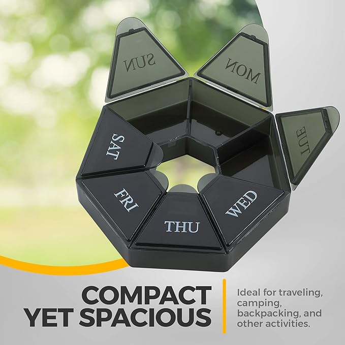 Weekly Pill Organizer - (Pack of 2) 7-Day Pill Container - Arthritis Friendly Portable & Compact Travel Case Daily Compartment Medicine Pills Box for Supplements, Medication, Vitamins and Fish Oils
