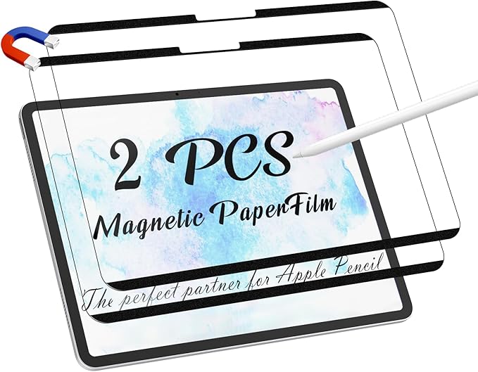 2 Pack Magnetic Paperfilm for iPad Air 11 Inch (2024-2026, M2 M3 M4), Feel Like Writing Drawing On Paper, Matte Removable Anti Glare Fingerprint Screen Protector Blue Light Filter