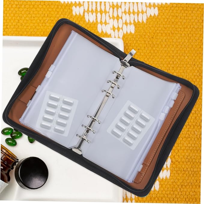 Ciieeo PU Pill Organizer with Removable Zipper Pouches Travel Medicine Storage Bag Loose Leaf Pharmacy Holder for Medication Vitamins Supplements Portable Travel Use