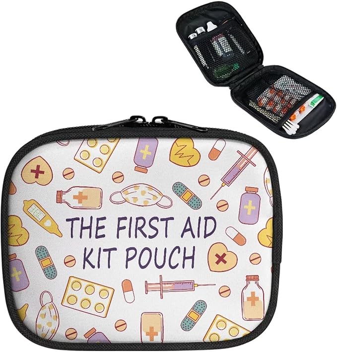 Travel Medicine Case Medical Theme Print Pill Organizer Box with Zipper Daily Supplement Holder Portable Vitamin Storage Bag Weekly