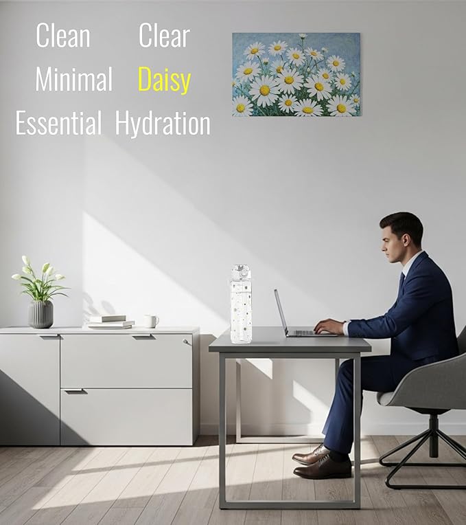 32oz/1L Sport Water Bottle, Light Tritan, Quick-Open Chug Lid/Straw 2-in-1, Leak-Proof, Dishwasher-Safe, BPA-Free, Drop-Resist & Scratch-Resist for Travel/Gym/Office (Daisy)