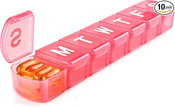 XL Weekly Pill Organizer 7 Day, MOLN HYMY Extra Large 1 Week Pill Dispenser Case, Daily Medicine Organizer to Hold Medication, Vitamins, Fish Oils and Supplement (Pink