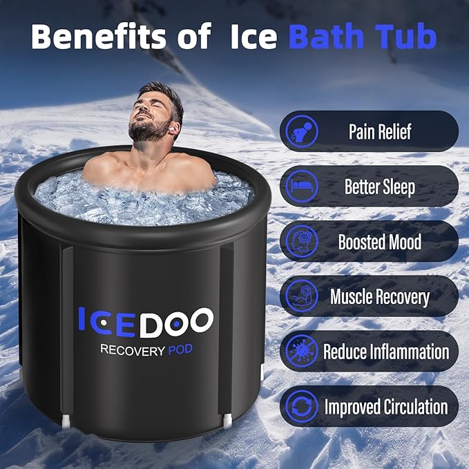 Upgrade XL Ice Bath Tub for Athletes, 119 Gallons Hot & Cold Plunge Tub with Cover for Recovery, Cold Water Therapy, Multiple Layered Portable Hot Tubs for for Home, Gym & Outdoor
