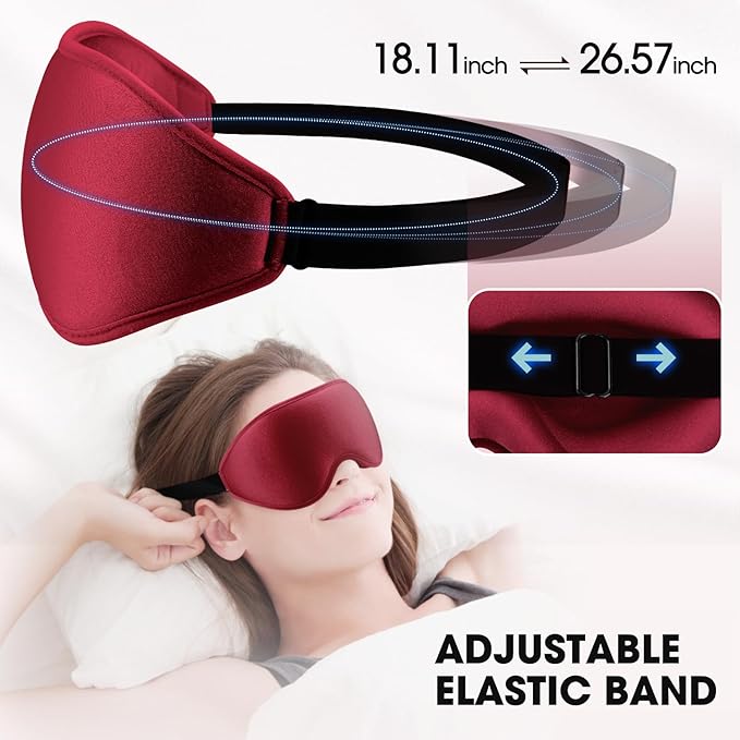 Sleep Mask | 99% Fully Block Out Light Eye Sleep Mask | Long Lash Extension | 3D Deep Contoured Eyes Cover Zero Pressure | Adjustable Straps | Sleep Travel Home Nap Rest Women Men (Red)