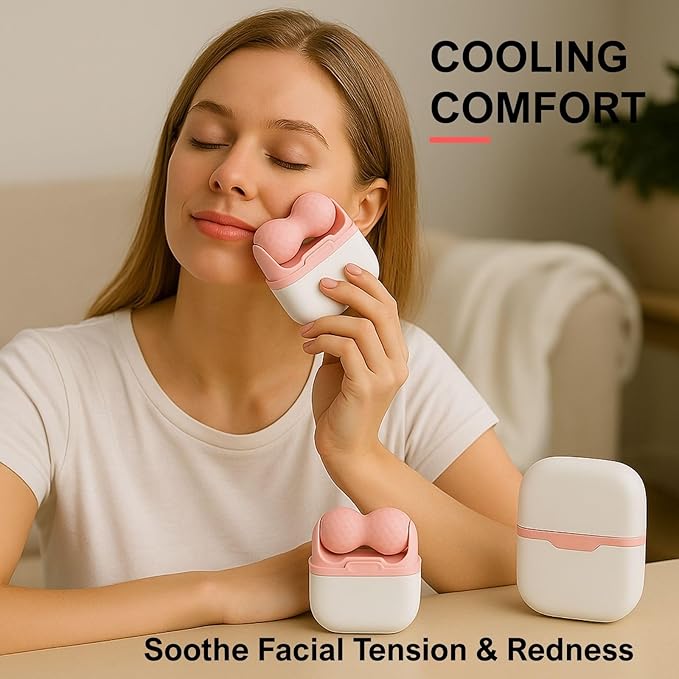 Ice Roller for Face Women 2 in 1 Face & Eye Cooling Massage Roller for Puffiness, Skin Tightening & Migraine Relief – Reusable, Portable Tool (Pink)