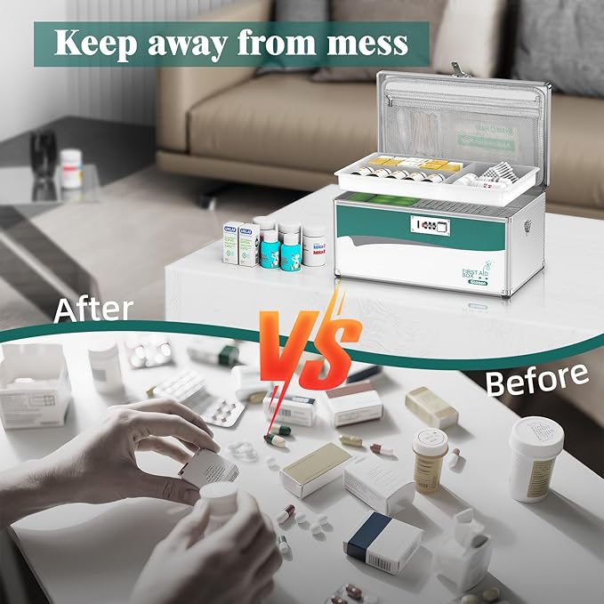Glosen Medicine Lock Box with Combination Lock,Medication lock box【Extra Large16 x 9.25 x 7.5 Inch】 medicine safe lock box,medical box organizer