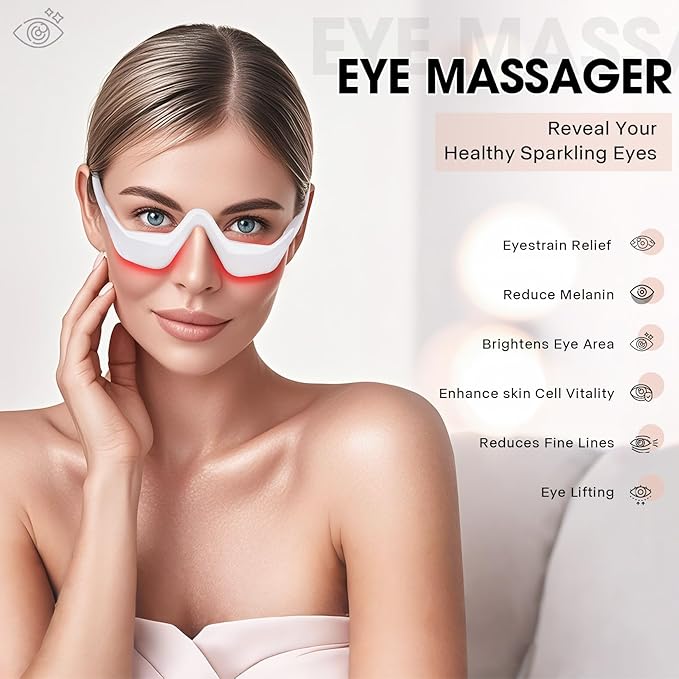 Under Eye Red Light Therapy Massager Glasses, Eye Massager with 2 Modes,Eye Massager for Eye Bags Dark Circles Puffiness Wrinkles Fine Lines