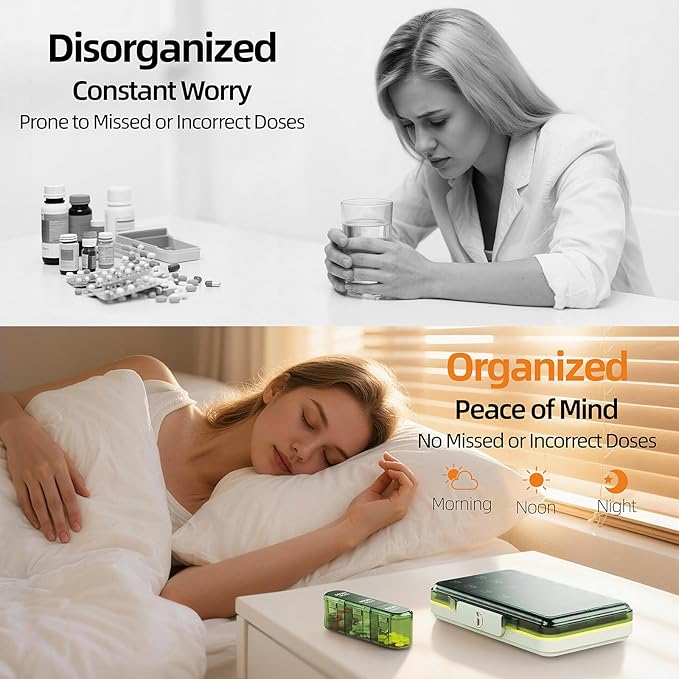 Weekly Pill Organizer 3X a Day, Detachable 7 Day Pill Box 3 Times a Day with Moisture-Proof Design, Portable Light-Proof Daily Pill Case for Pills,Vitamin,Fish Oil and Supplements(Green)