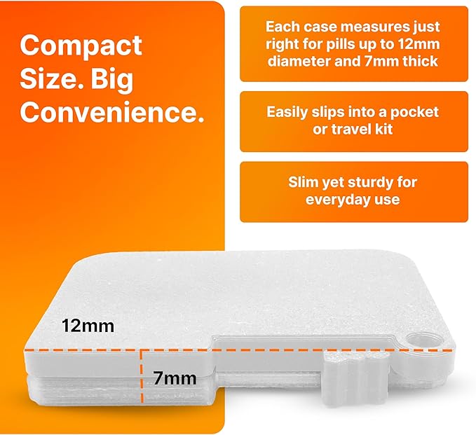 SplashNColor Travel Pill Organizer with Ejector - Portable Pill Case, ABS Material, Fits Pills up to 12mm Dia and 7mm Thickness - Travel Essentials, Pocket Purse Medicine Vitamin Holder - White 3 Pack