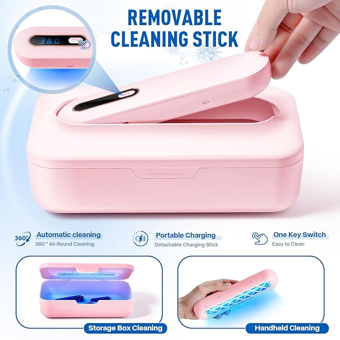 Nail Tool Sterilizer Box - Portable Recharging Nail Tool Cleaner Box Container Plastic Sterilizer Machine for Nail Tools,Tweezers,Hair Salon,Tattoo,Jewelry, Phone (Pink)