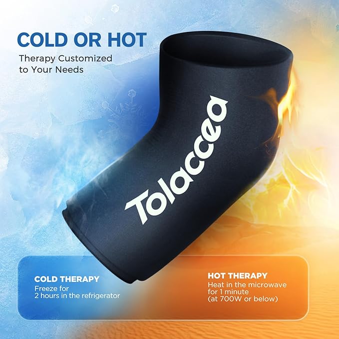 Elbow and Knee Ice Pack - Cold Ice Sleeve with Reusable Gel & Cold Therapy Compression for Knee, Shin Splints, Calf Strain, Flexible Ice Pack for Tennis Elbow, Tendinitis (Medium (Pack of 1), Black)