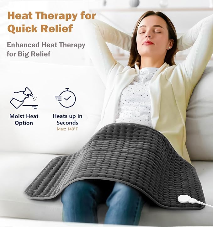 Extra Large Microplush Heating Pad for Back Neck Shoulder Pain Cramps Relief - Gifts for Women Men Mom Dad, Mothers Day Fathers Day Christmas Birthday Gifts - 6 Heat Settings, Auto-Off - 17"x33"