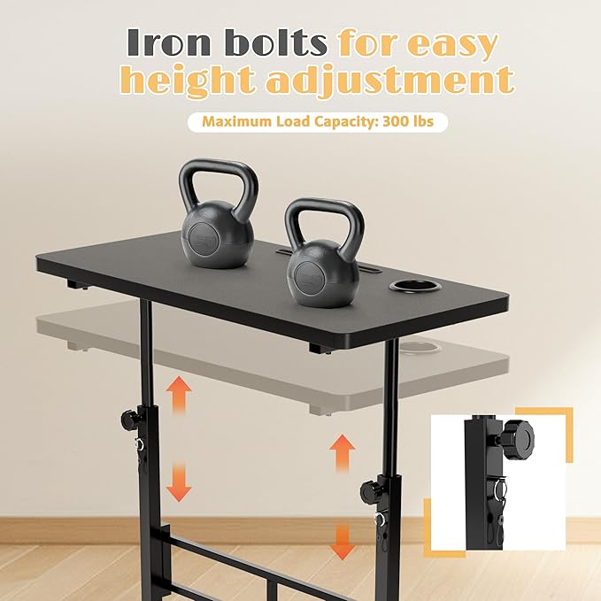 Furmax Small Portable Standing Desk Adjustable Height, Mobile Stand Laptop Computer Workstation with Lockable Wheels for Walking Pad Treadmill (Black)
