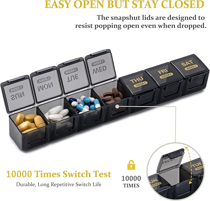Monthly Pill Organizer, 28 Day Pill Box 1 Time a Day with Dust-Proof Case, Large 4 Weeks a Month Pill Case Container, Daily Vitamin Case Box for Pills/Medicine/Fish Oil/Supplements（Clear Colorful）