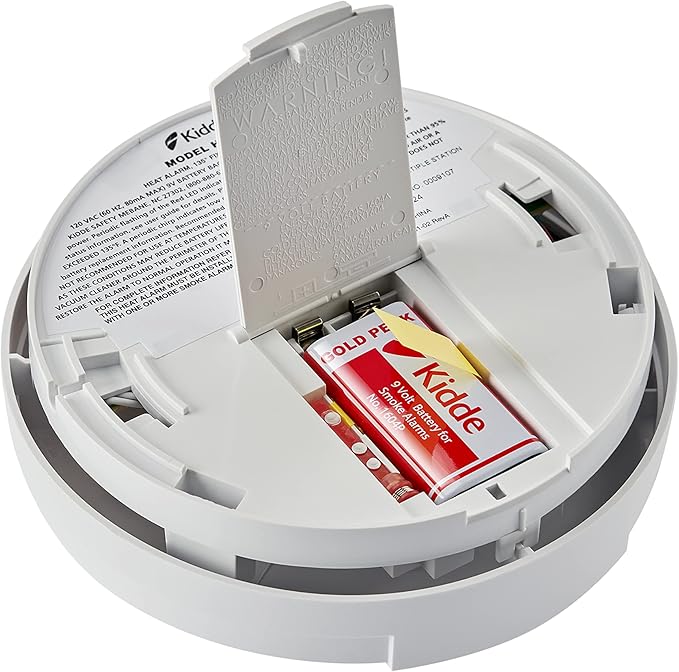 Kidde Heat Detector, Hardwired with Battery Backup & 2 LEDs, Interconnect Capability, Ideal for Garages