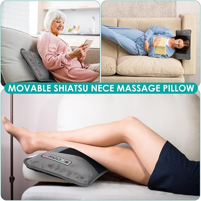 Full Body Massage Mat with Heat & Movable Shiatsu Neck Back Massager Pillow, Upgraded Massage Mattress Pad with 10 Vibration Motors,9 Massaging Mode,2 Heating Pad,for Back Neck Leg Pain Relief