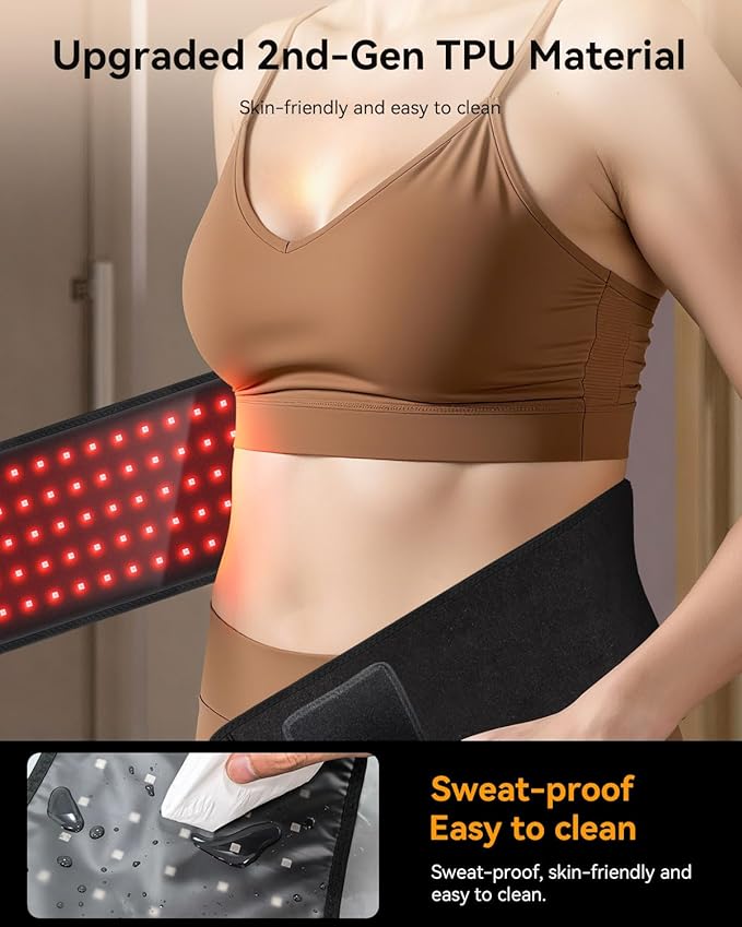 2025 Red Light Therapy Belt, 3 Wavelengths, 5 Levels of Power Adjustment, 3 Red Light Therapy Modes, New Upgraded Skin-Friendly TPU Material, 51.18"x7.08" for Pain Relief and Relaxation