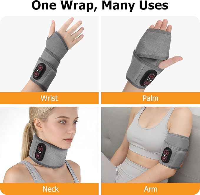 Carpal Tunnel Wrist Massager with Heat, Heated Wrist Wrap for Wrist Pain Relief, Cordless Wrist Massager for Arthritis, Repetitive Strain & Daily Wrist Soreness，3 Heats, 3 Massages, Red Light