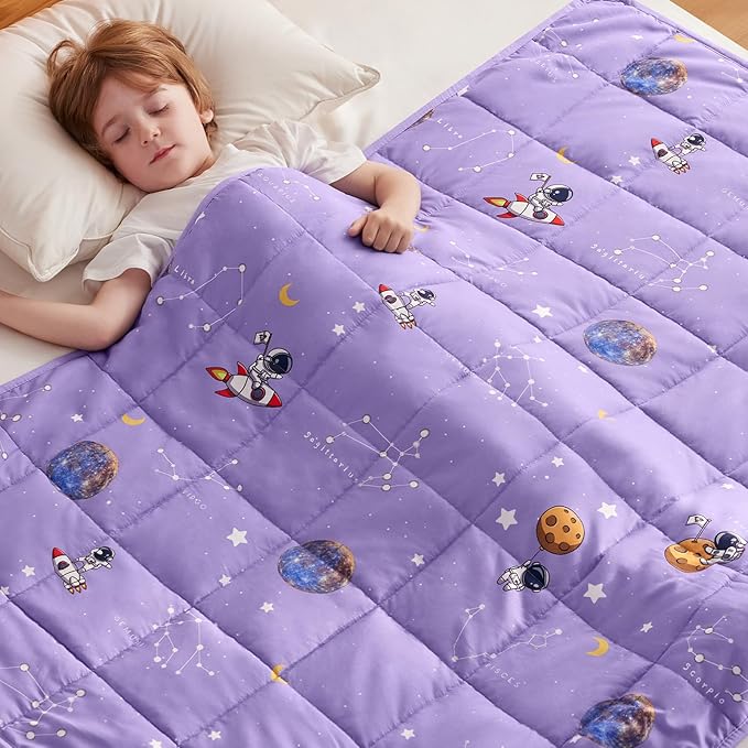 anfie Weighted Blanket Kids(50"x60" 5lbs) Weighted Blanket Cooling Blanket for Sleeping,Throw Size Breathable Blanket with Premium Glass Bead(Space Purple)