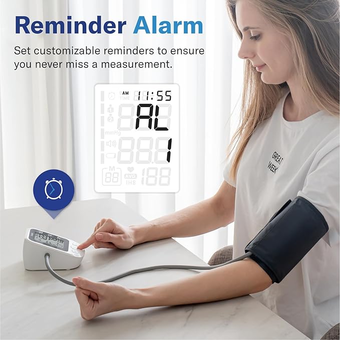 Alcedo Blood Pressure Monitor for Home Use, Accurate Upper Arm BP Monitor with Large Cuff, Alarm Reminder, 2 x 120 Memory, Talking Function