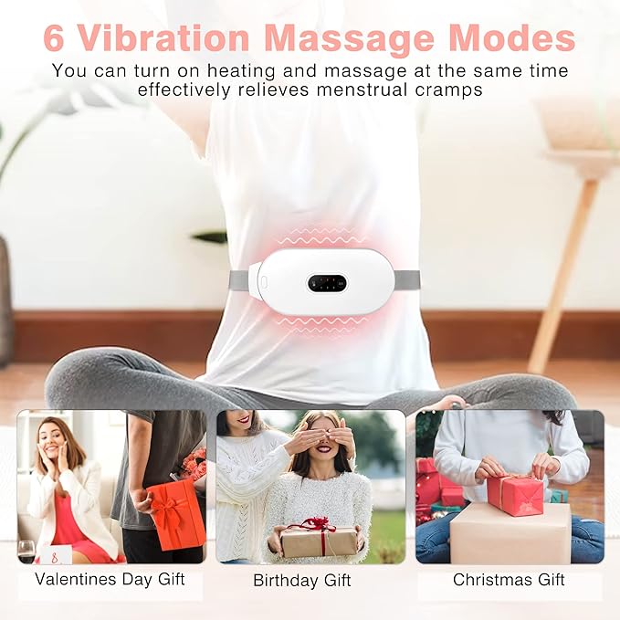 Heating Pads, Period Cramp Massager Portable Cordless Heating Pad with 6 Heat Levels and 6 Massage Modes for Back Pain Relief Menstrual Heating Pad (White)