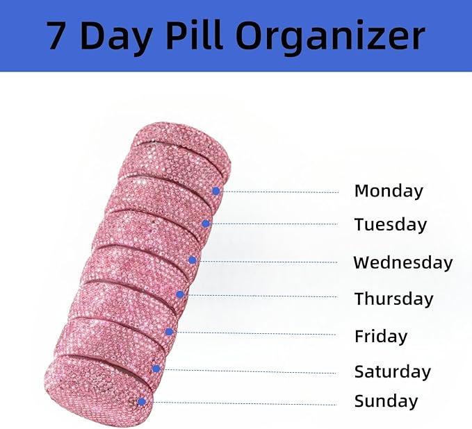 Pill Organizer Travel Medicine Supplement Organizer Weekly Pill Box 7 Day Daily Vitamin Cases Portable Stackable Pill Caddy for Women(Pink)