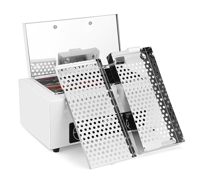 Professional Nail Tool Sterilizer Box, 2.2L Dry Heat Cleaning Cabinet with Temperature Control, Timer for Manicure Pedicure SPA Salon Barber Equipment (White)