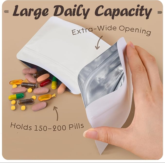 Reusable 7-Day Pill Pouch Set, Durable Multi-Purpose Travel-Sized Baggies, Light Blocking Medicine Bags with 166 Pet Stickersn, Silicone Storage, Clear, BPA Free(Black)