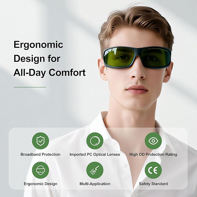 Laser Safety Glasses, OD6+ Eye Protection Goggles 200-450nm 800-2000nm 1064nm for IPL Fiber Laser Engraving Machine & Hair Removal