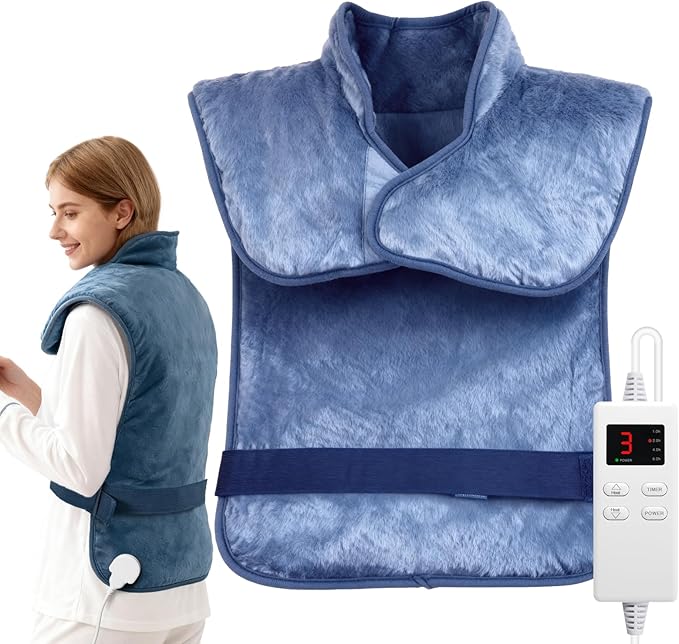 Back Heating Pad for Seniors, 24"x33" Wearable Heat Wrap with Weighted Design, 6-Level Heat & 4 Timer Settings, Soft and Safe for Pain Relief