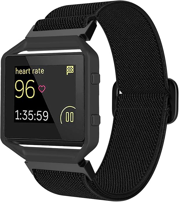 Elastic Bands Compatible for Fitbit Blaze for Men Women, Nylon Adjustable Stretchy Loop Braided Straps with Metal Frame Compatible for Fitbit Blaze Bands for Women Men