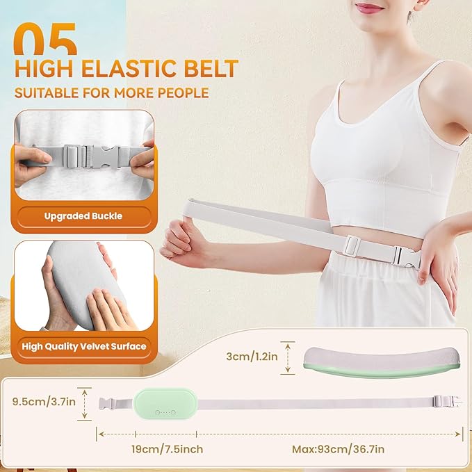 Portable Electric Heating Pad for Period Cramps, Menstrual Heating Pads with 4 Heat Levels and 4 Vibrating Modes for Women Stomach Pain Relief-Green