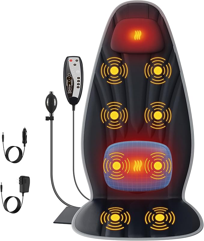 SLOTHMORE Back Massager with Heat, Full Body Massage Pad with Pillow Neck Support, Chair Massager with 3D Lumbar Support and 8 Vibration Motors, Christmas Gifts for Dad Mom, Home Office Use