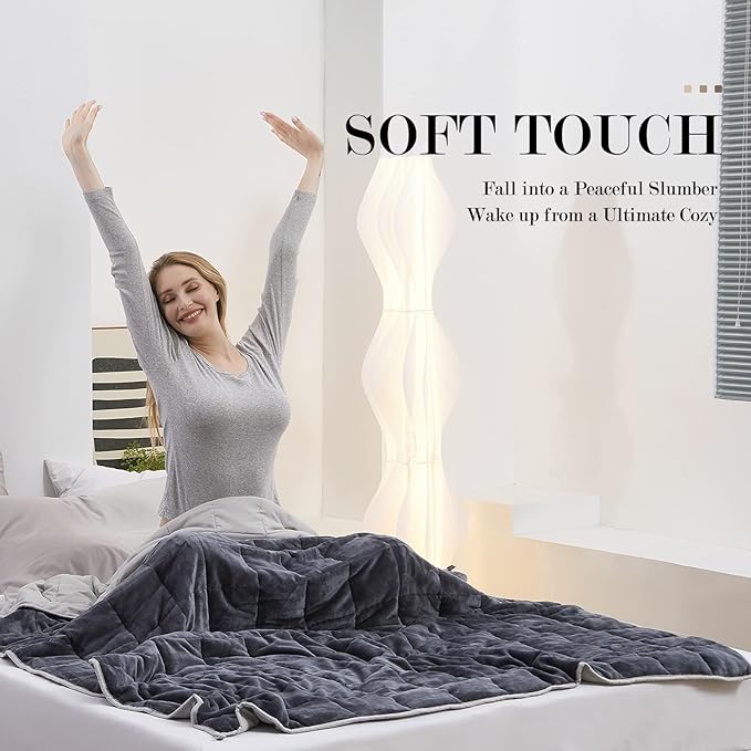 Satwip Grey Weighted Blanket 15 Pounds, Fuzzy Warm Flannel Throw Blanket with Soft Breathable Sanded, 48 x 72 inches, Grey