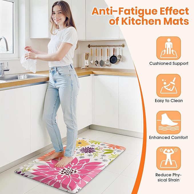 Kitchen Mats for Floor,Cushioned Rug Anti-Fatigue Mats for Kitchen Decor Accessories,Waterproof Non-Slip Mat and Rug for Office,Floor,Laundry 17.3"*28",Mutil-Pink