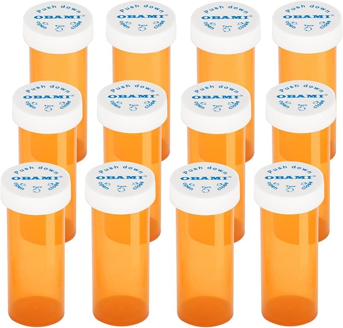 Plastic Medicine Pill Bottles with Child Resistant Caps - Push Down and Turn - Prescription Vial, Medicine Container, Pill Cases Dispenser Organizers (12pcs, 16 Dram)