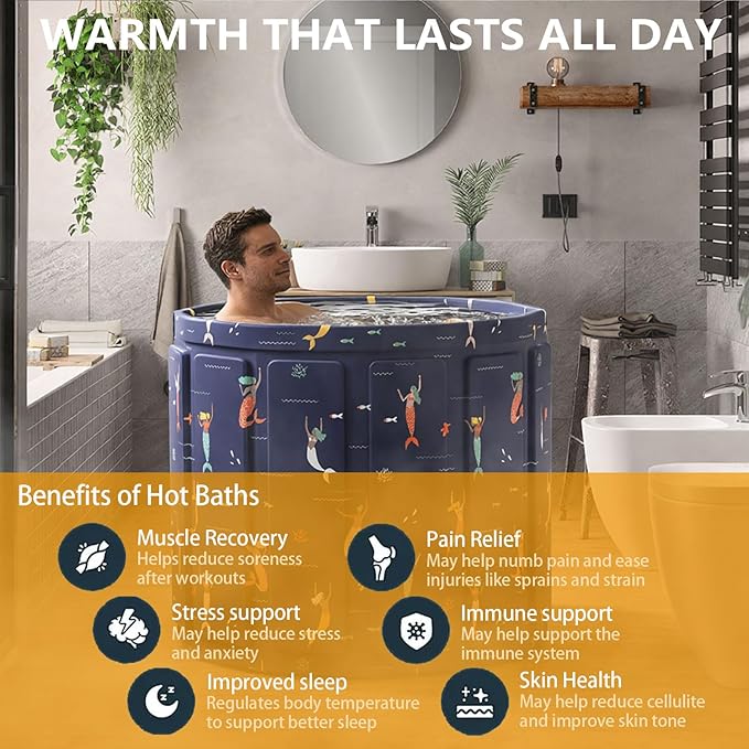 Portable Bathtub for Adult, Foldable Soaking Bathtub for Hot SPA&Ice Bath, Foldable Small Bathtub collapsible bathtub for Bathing, 6-layer Insulated portable tub,Space-saving (Blue Fish 25.9X31.5 IN)