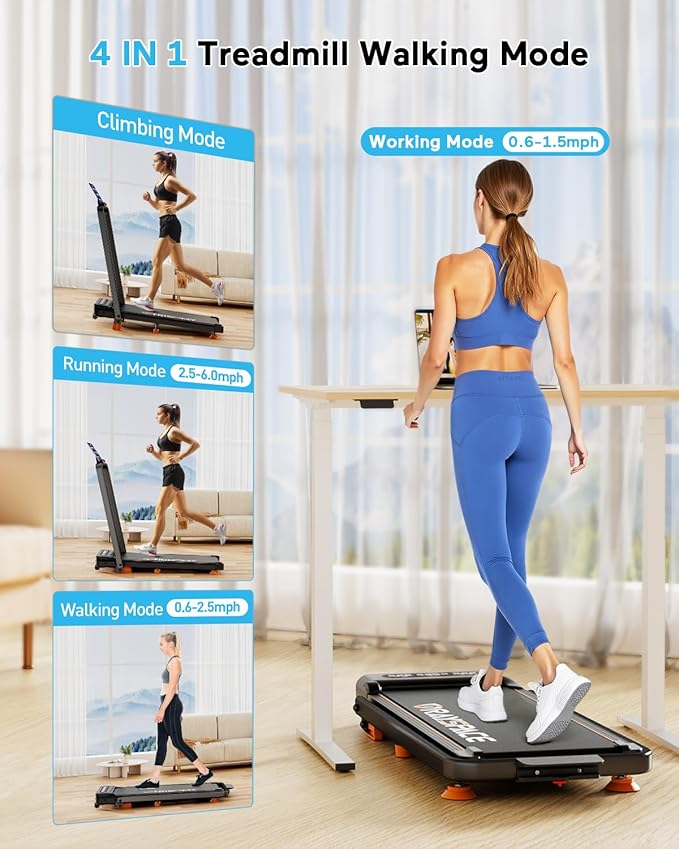 2025 Upgrade Walking Pad Treadmill with 8% Incline & Handle Bar, 3.5HP Portable Treadmill for Home Small, Under Desk Compact Walking Pad 300+lb Capacity, Shock Absorption, 0.6-6mph, Remote, Smart App