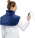 Heating Pad for Neck and Shoulders and Back, Weighted Electric Heat Pads for Pain Relief, 4 Heat Settings, Timers 2h Auto Off, Birthday Gifts for Women Men Mom Dad, Navy Blue