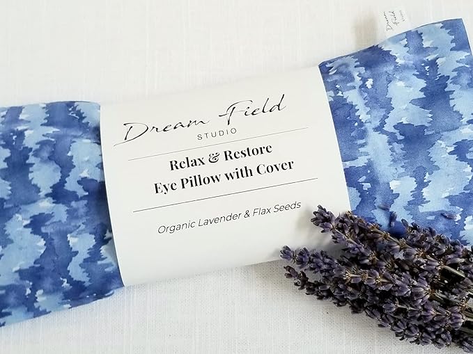 Lavender Eye Pillow with Washable Cover – Handmade Aromatherapy Eye Mask - Blue Squiggles Watercolor