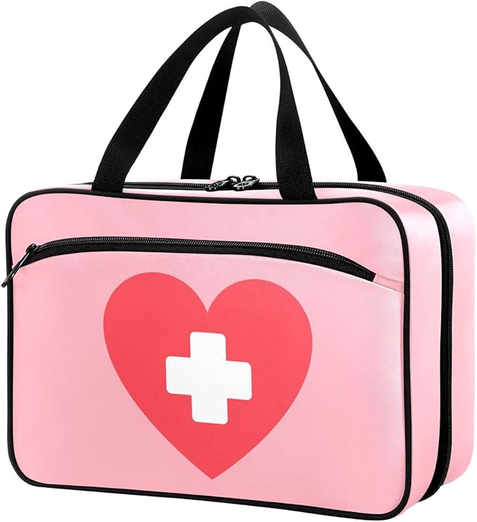 Naanle Pill Organizer Bag Travel Pill Bottle Medicine Organizer Home Storage Medication Bag for Vitamin Supplements, Heart White Cross Empty First Aid Bag for Car Camping, 1.0 Count