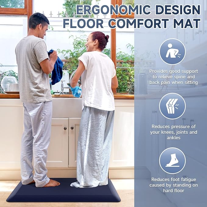 4/5 Inch Thick Kitchen Mats for Floor, StepRite Kitchen Rug for Standing Desk, Non-Slip, Thicker, Stain & Water Resistant, Comfort Anti Fatigue Floor Mat for Home, Kitchen, Office - Blue,54 * 22''