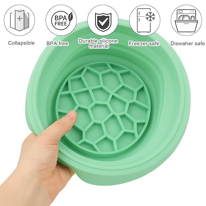 Silicone Face Bowl for Ice with Built-In Icetray, Collapsible Face Tub for Ice Bath, Facial Ice Plunge Bowl, Ice Water Facials at Home - Green