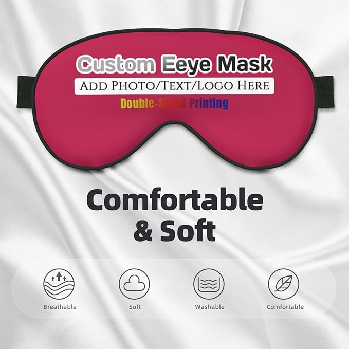 Personalized Eye Mask Add Picture Text Image Logo Custom Travel Sleeping Masks for Home Office Customized Sleep Mask for Men Women Blocks Light Adjustable Strap Fuchsia