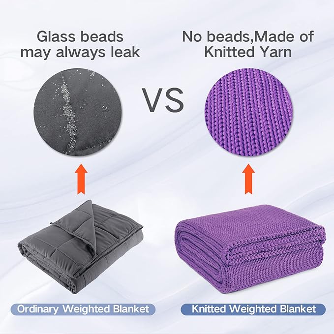 Guohaoi Knitted Weighted Blanket Kids (Purple 50"x60" 10lbs) No Beads Cooling Heavy Blanket, Home Decor Breathable Chunky Knit Throw Blanket for All-Season Use