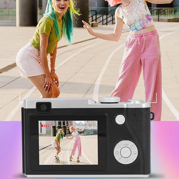 Digital Camera, 48MP Vlogging Camera, HD 1080P 16X Zoom Anti-Shake, Beauty Filter 2.4" Screen Compact Selfie Camera for Teens Kids (Black)