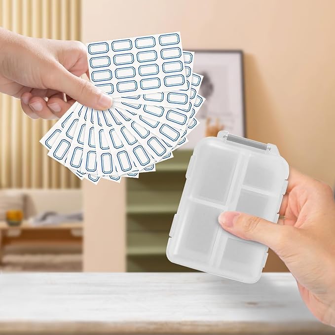 INVODA 12PCS 10-Compartment Pill Organizer BPA-Free Travel Pill Case with Daily Labels Portable Medicine Box for Vitamins, Supplements & Jewelry