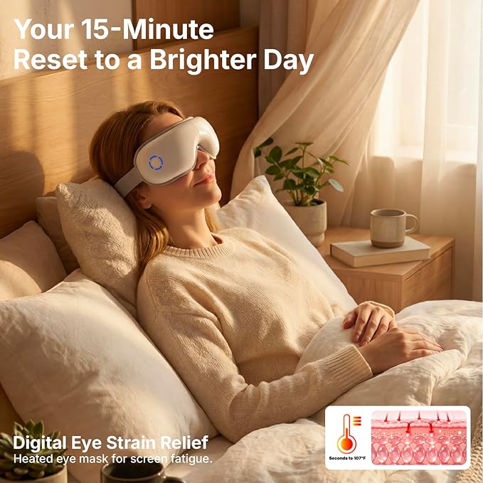 Eye Massager with Heat Sleep Mask with Air Pressure Vibration Massage, Bluetooth, Portable Rechargeable Eye Massage, Self Care Gifts for Women, Travel Essentials, 5 Modes